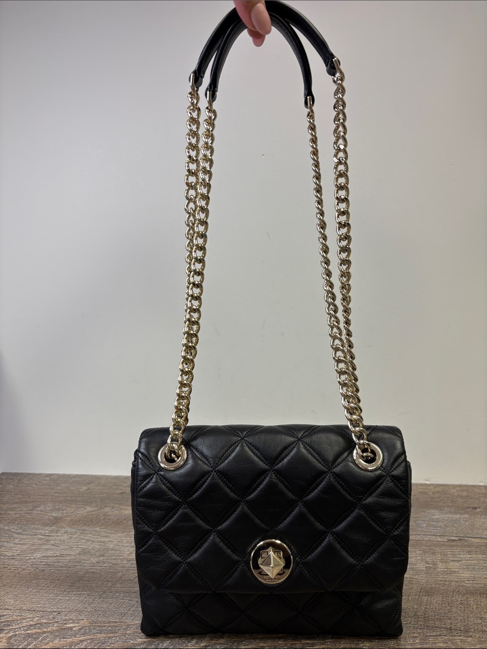 Kate Spade New York Black Quilted Leather Gold Chain Shoulder Bag